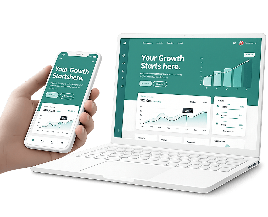 Hero illustration with laptop and phone